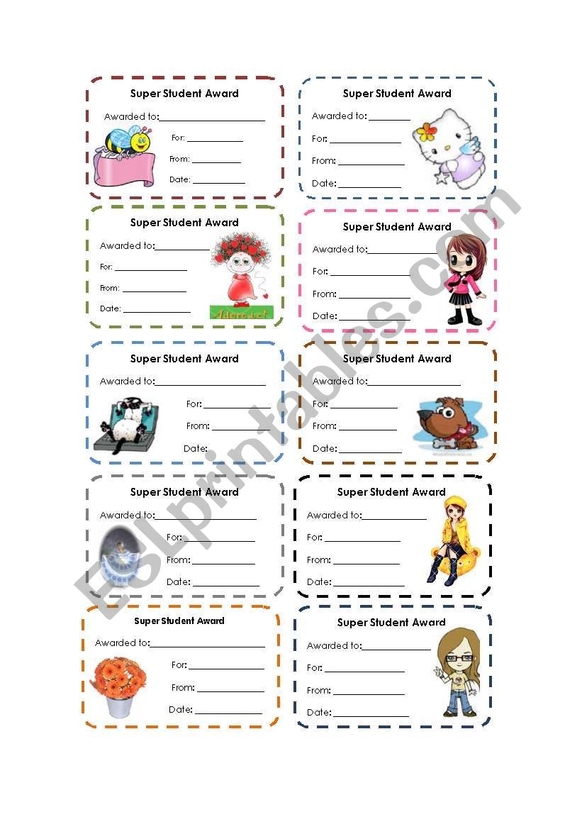 Super student award worksheet