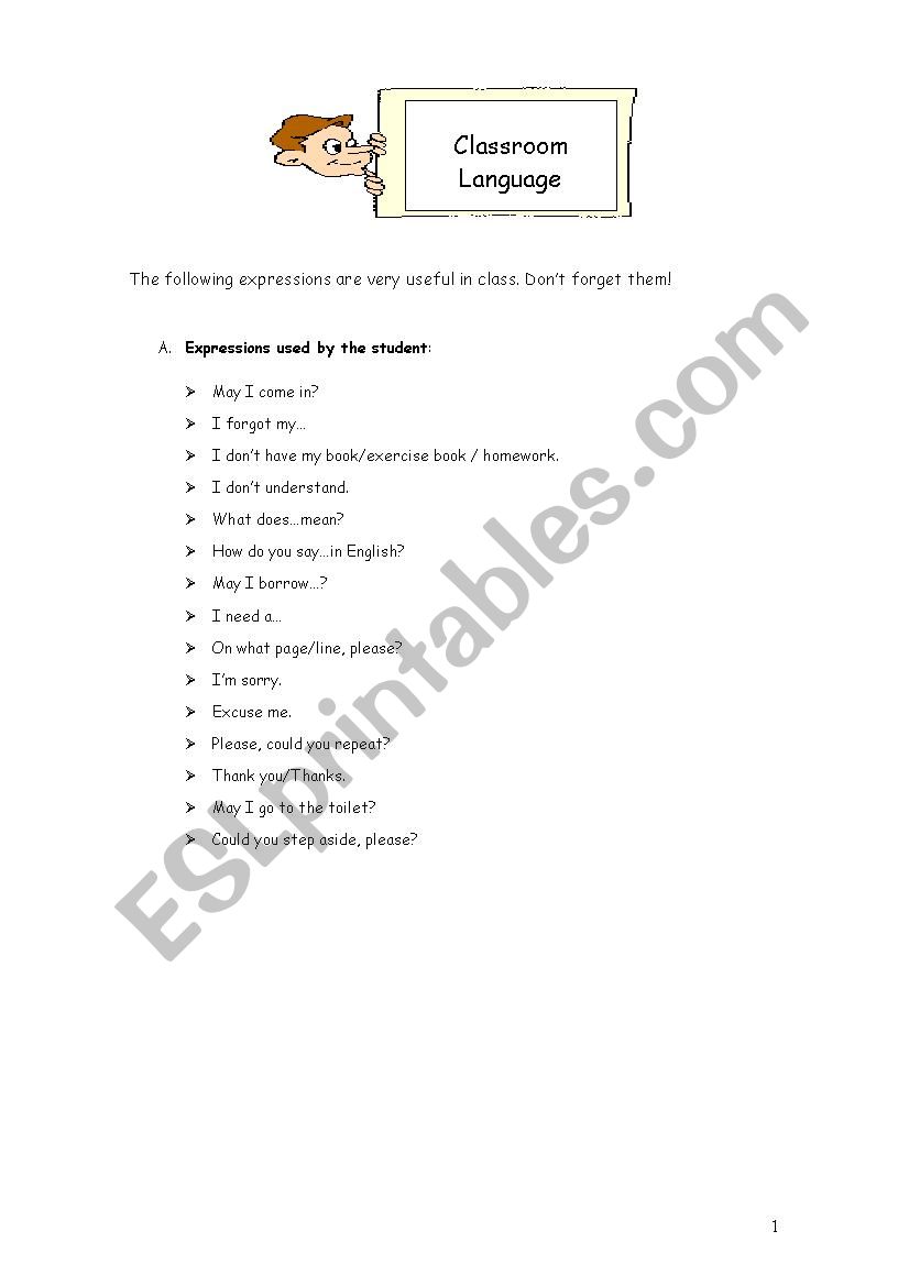 Classroom Language worksheet
