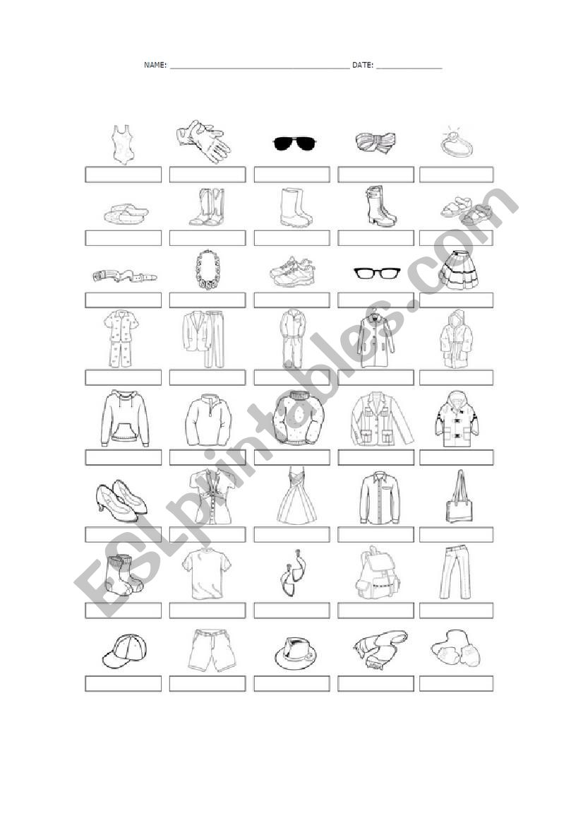 Clothes worksheet