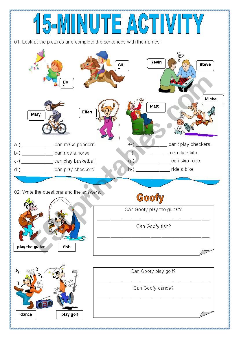 15-minute activity worksheet