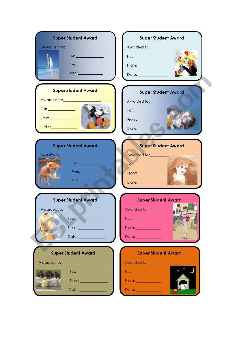 Super student award worksheet