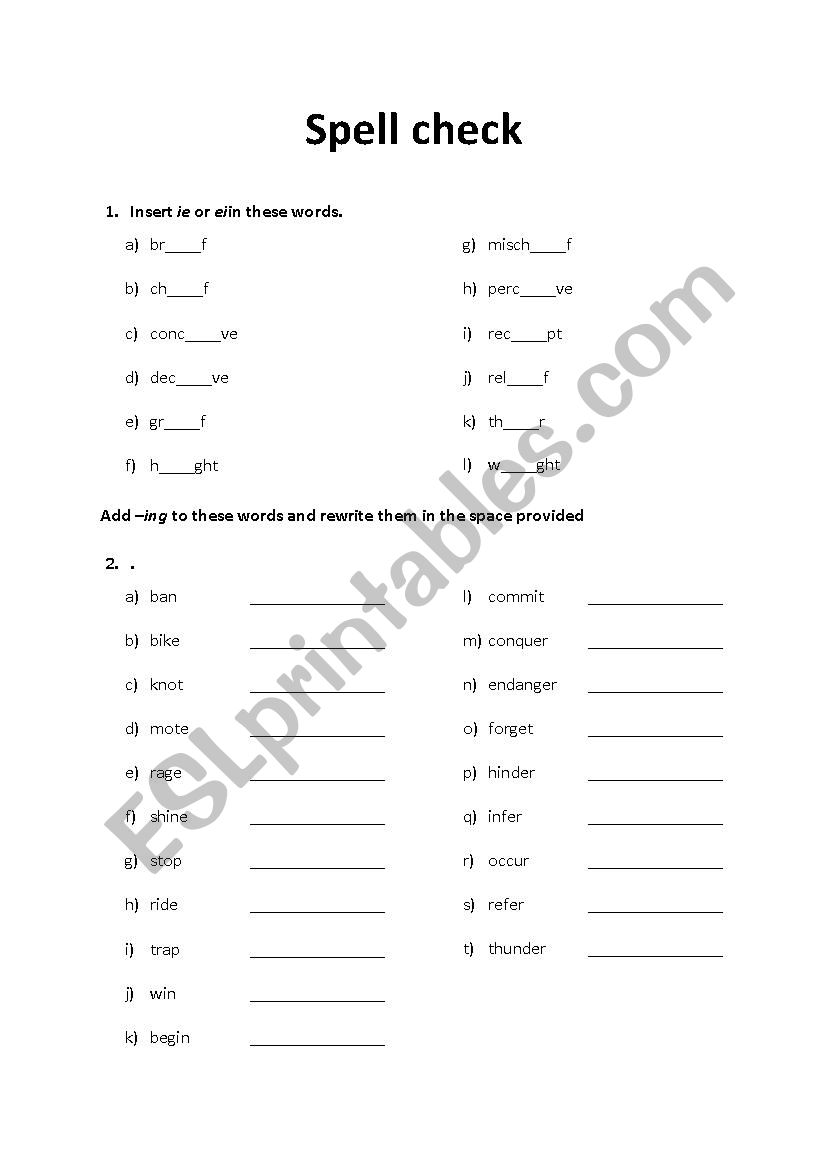 Spelling Rules worksheet