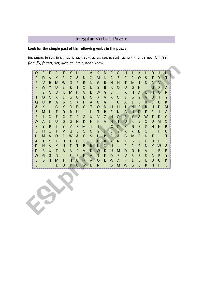 Irregular Verbs Wordsearch worksheet