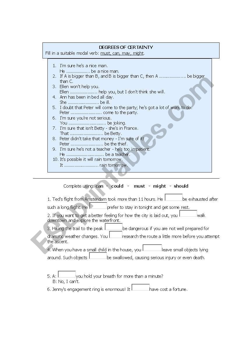 DEGREES OF CERTAINTY worksheet