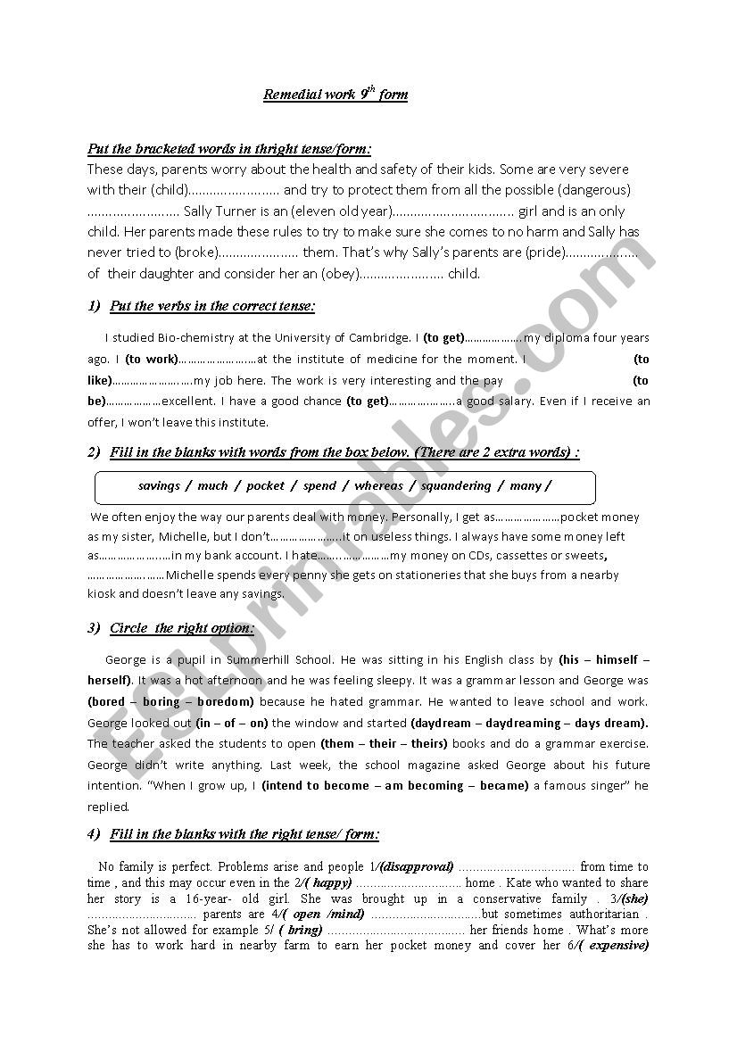 Remedial work 9th form 1st term ( part 4)