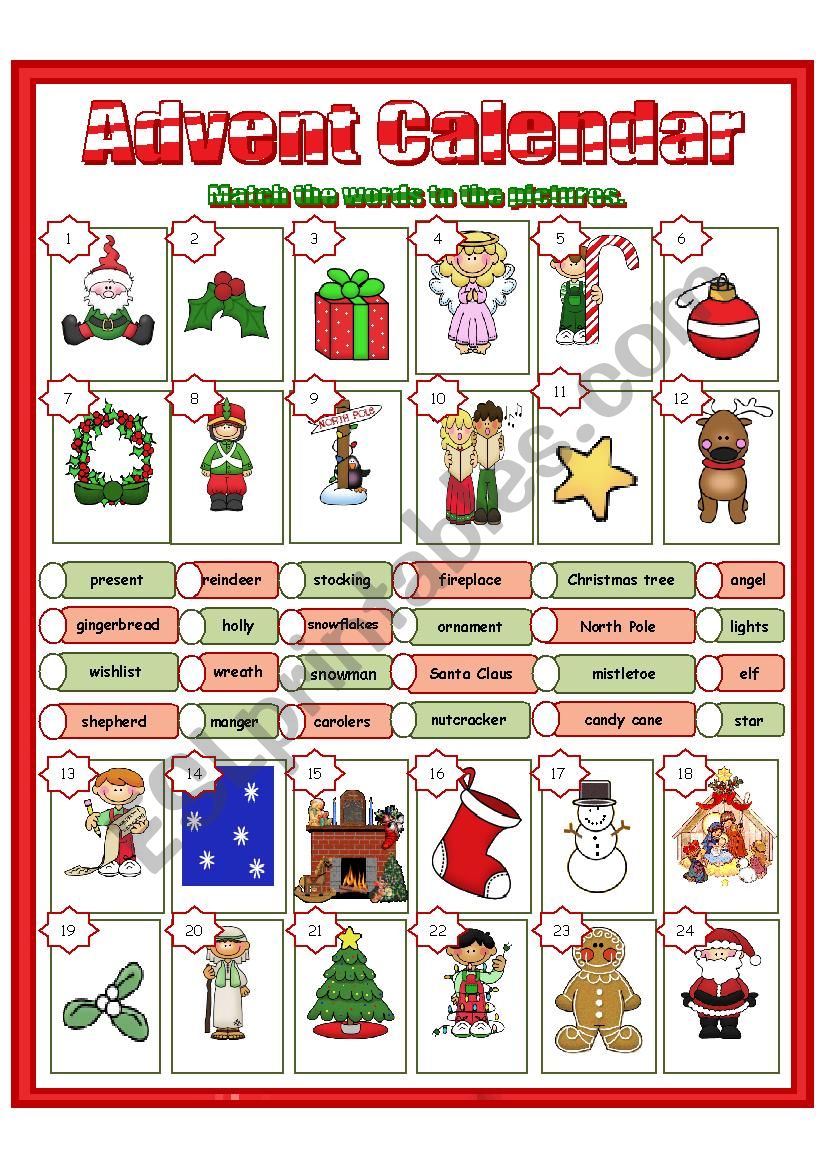 Advent Calendar worksheet