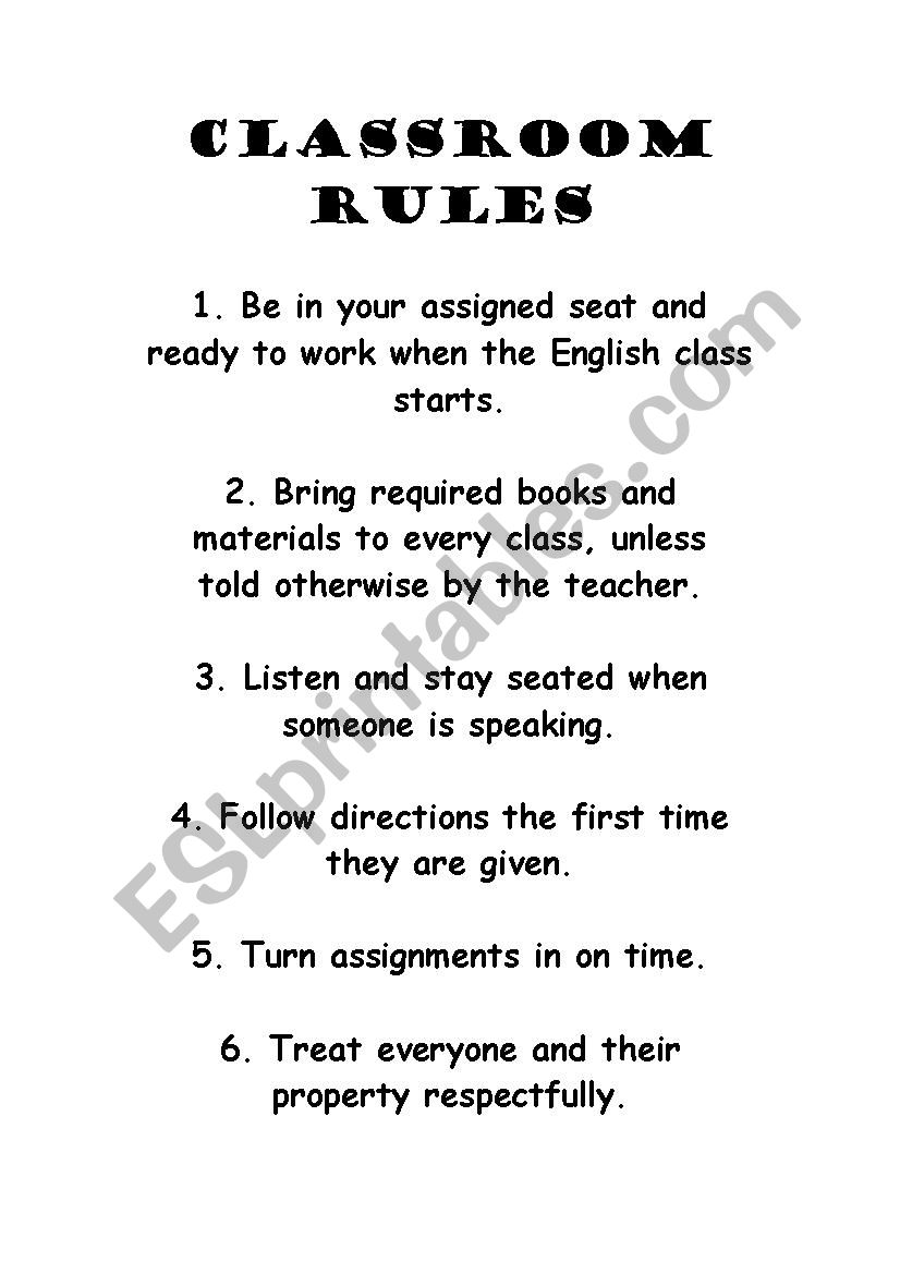 Classroom rules worksheet