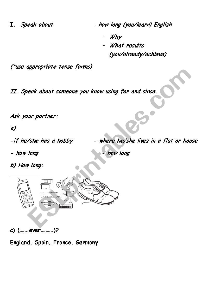 Present Perfect speaking activity