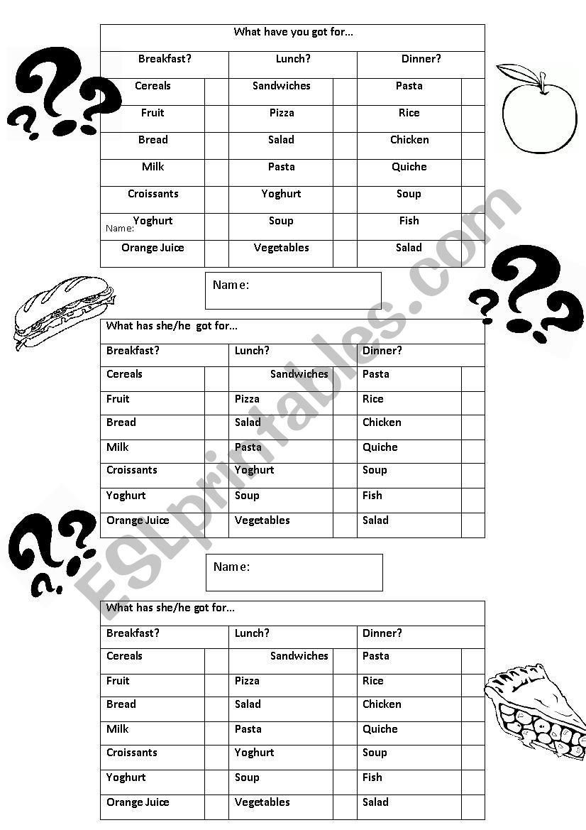 What do you eat for..? worksheet