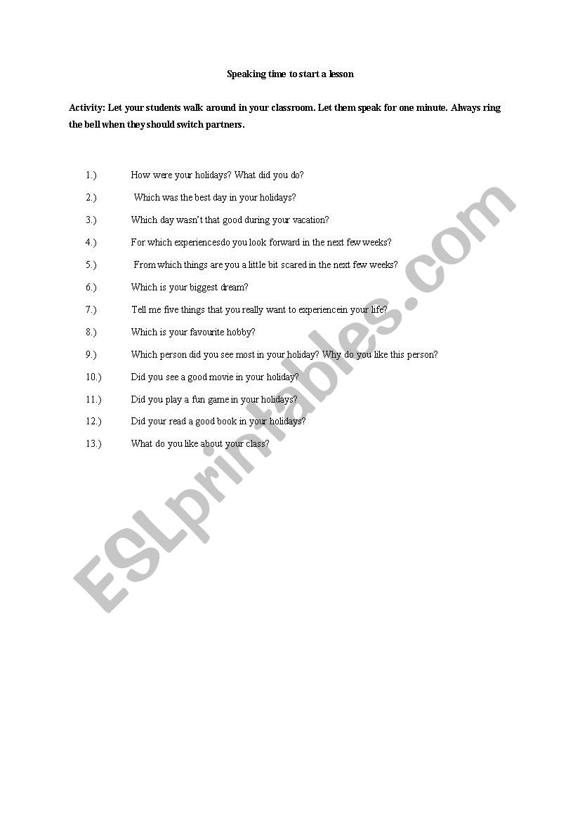 Spreaking Time Starter worksheet