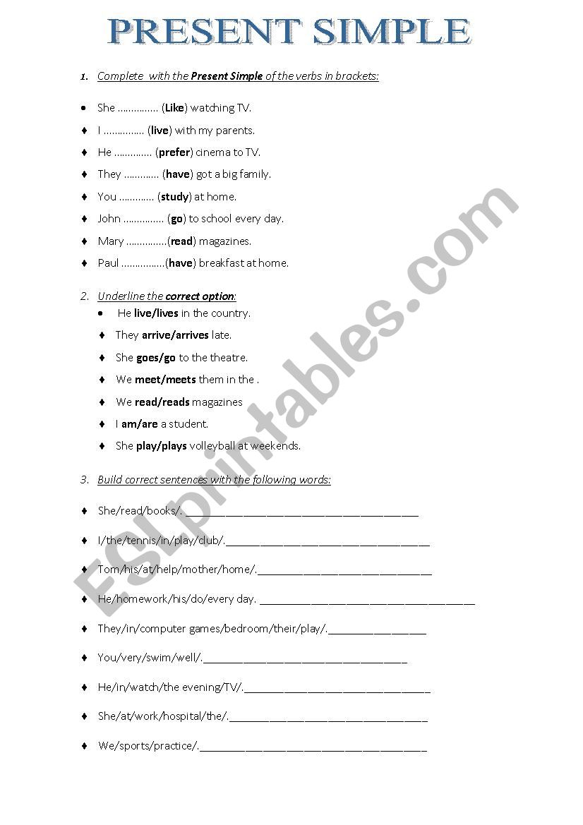 Present Simple exercises worksheet