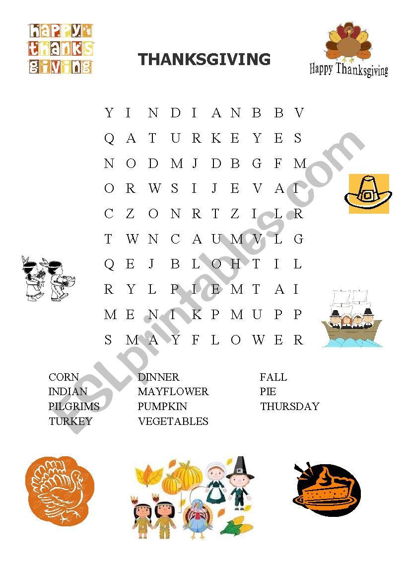 Thanksgiving wordpuzzle worksheet