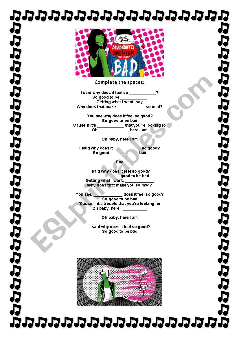 Bad- David Guetta worksheet