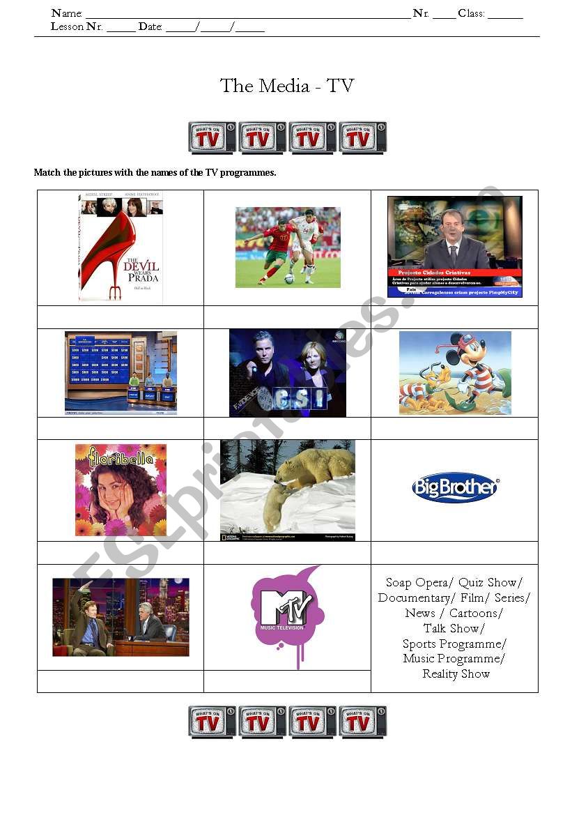 Whats on TV worksheet