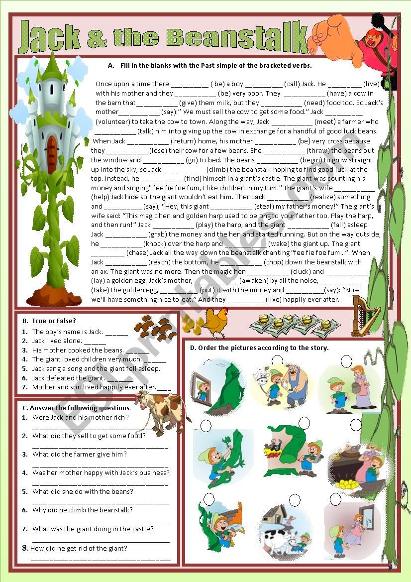 JACK & THE BEANSTALK - Past simple + reading activities