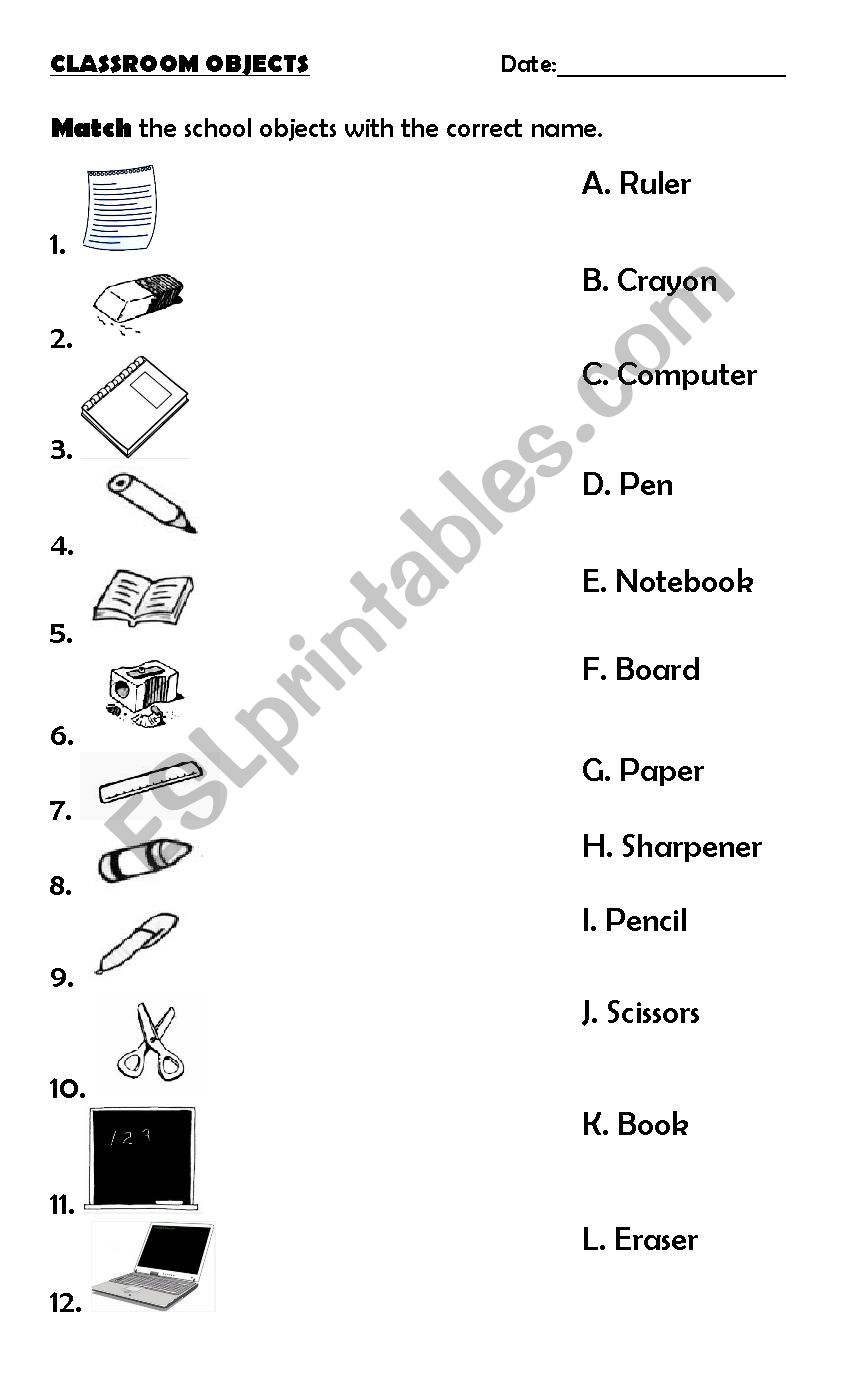 Classroom language matching worksheet