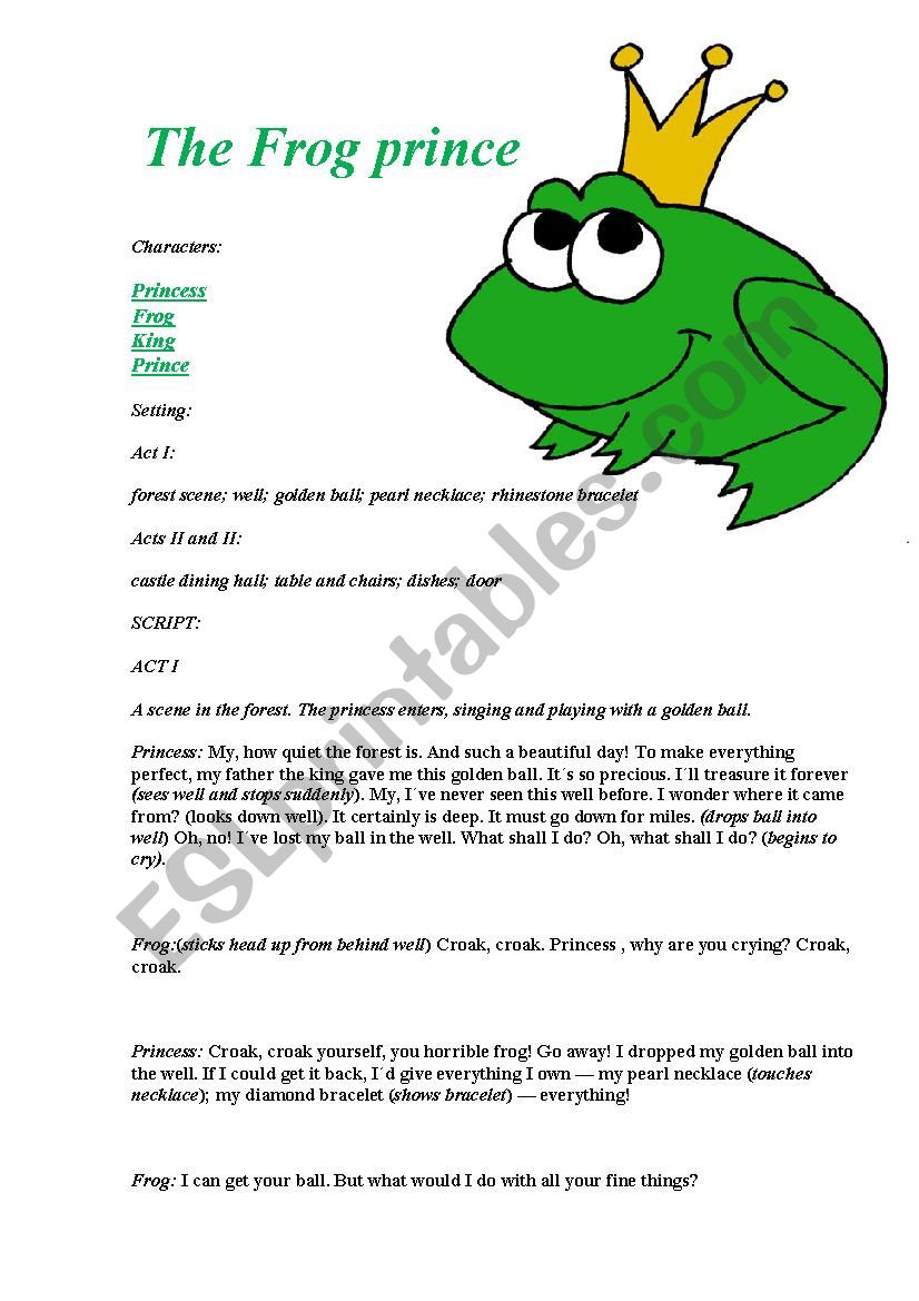 The Frog prince, Play script worksheet