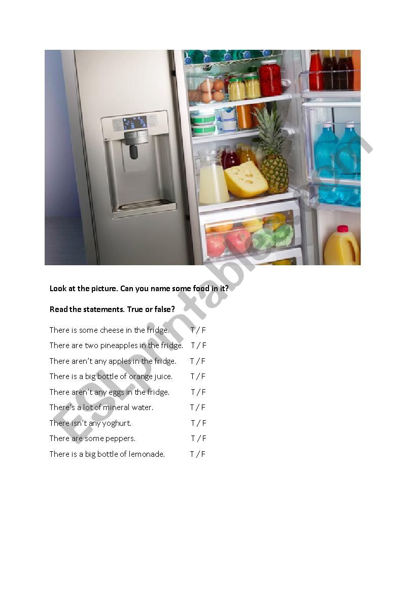 food in the fridge worksheet
