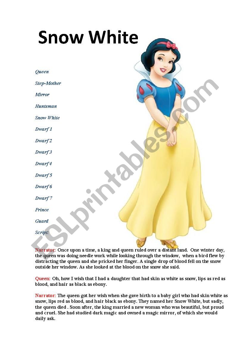 Snow White. Play script worksheet