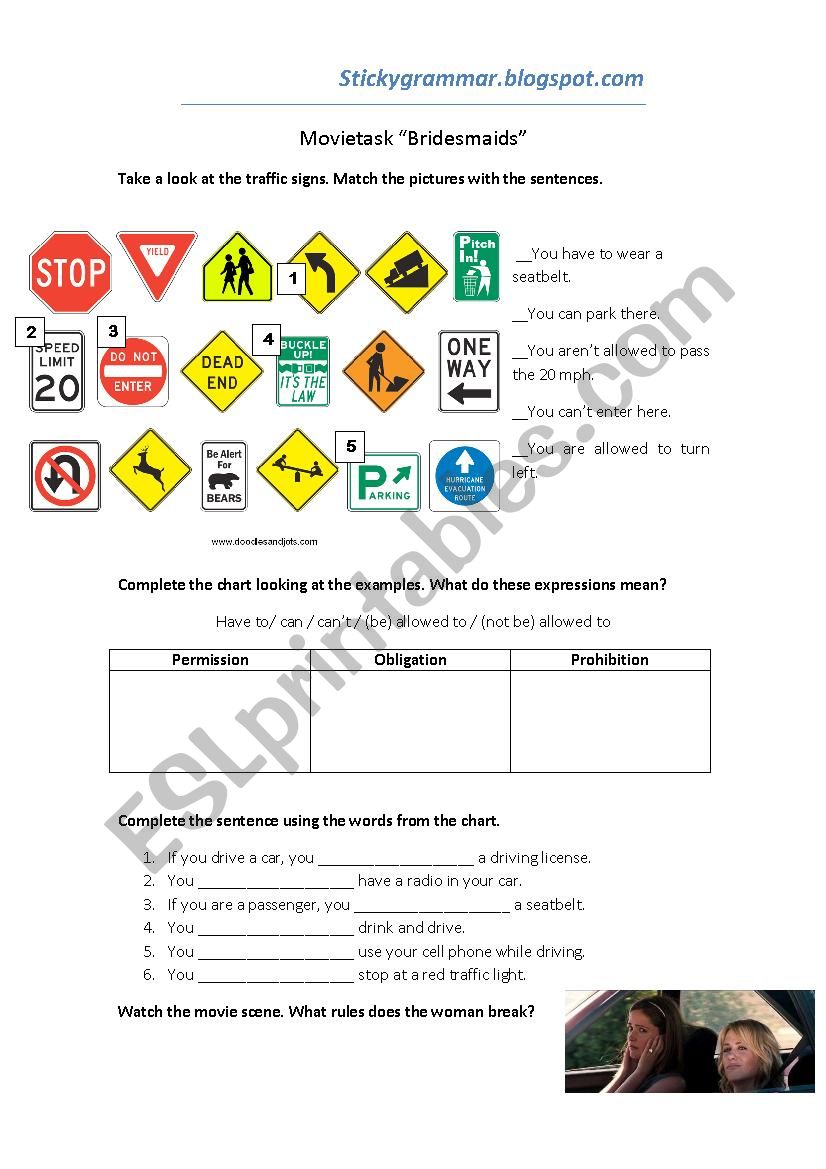 Traffic rules - Movie task worksheet