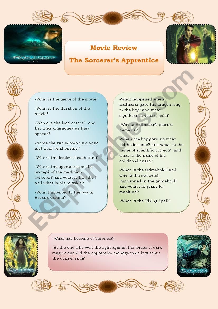 The sorcerers apprentice worksheet