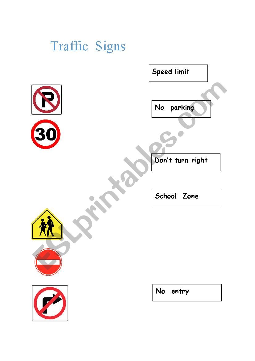 traffic signs worksheet