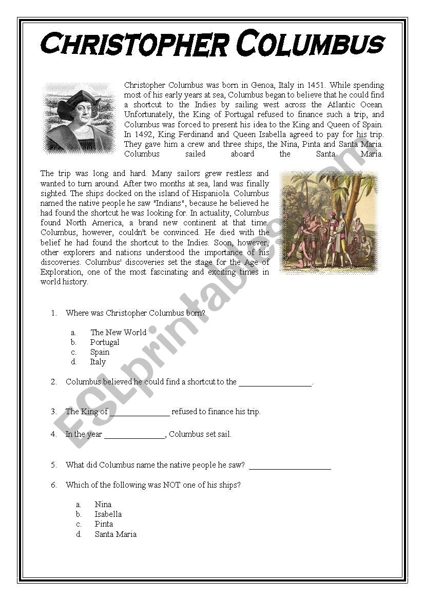 Christopher Columbus worksheet