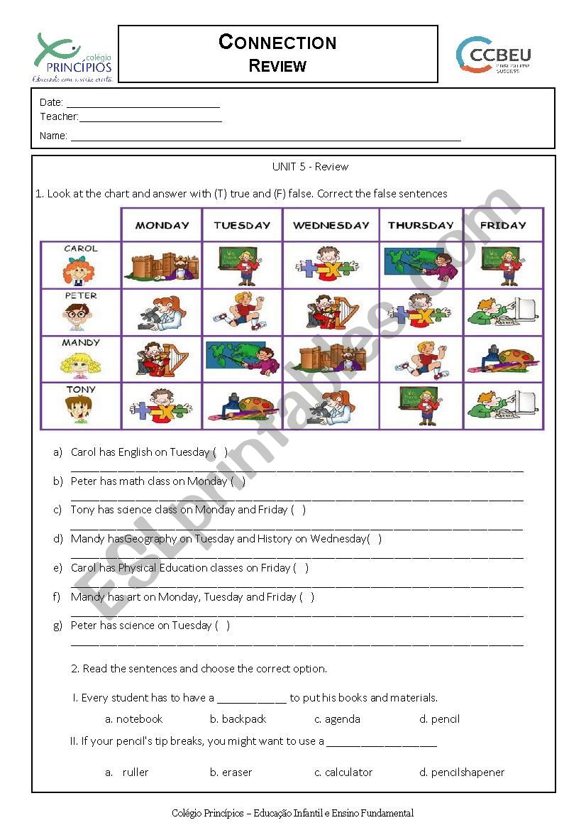 school subjects  worksheet