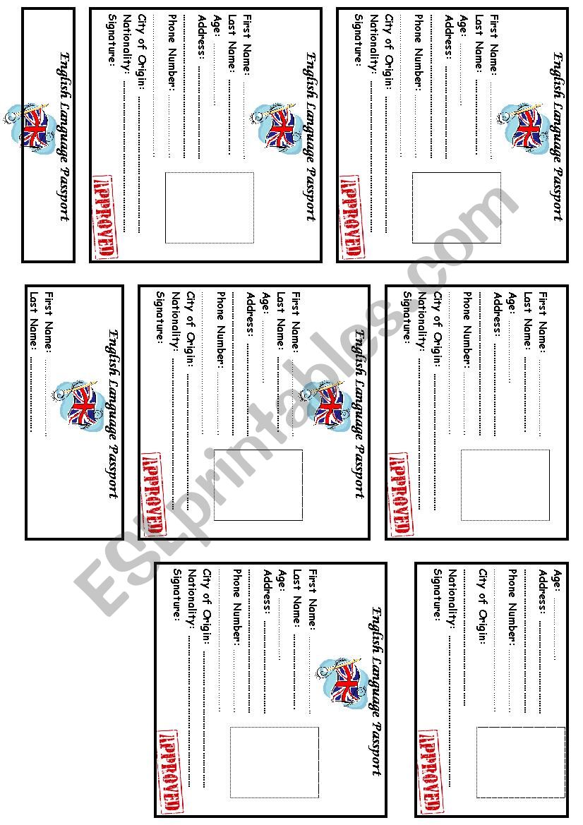 English language Passport worksheet