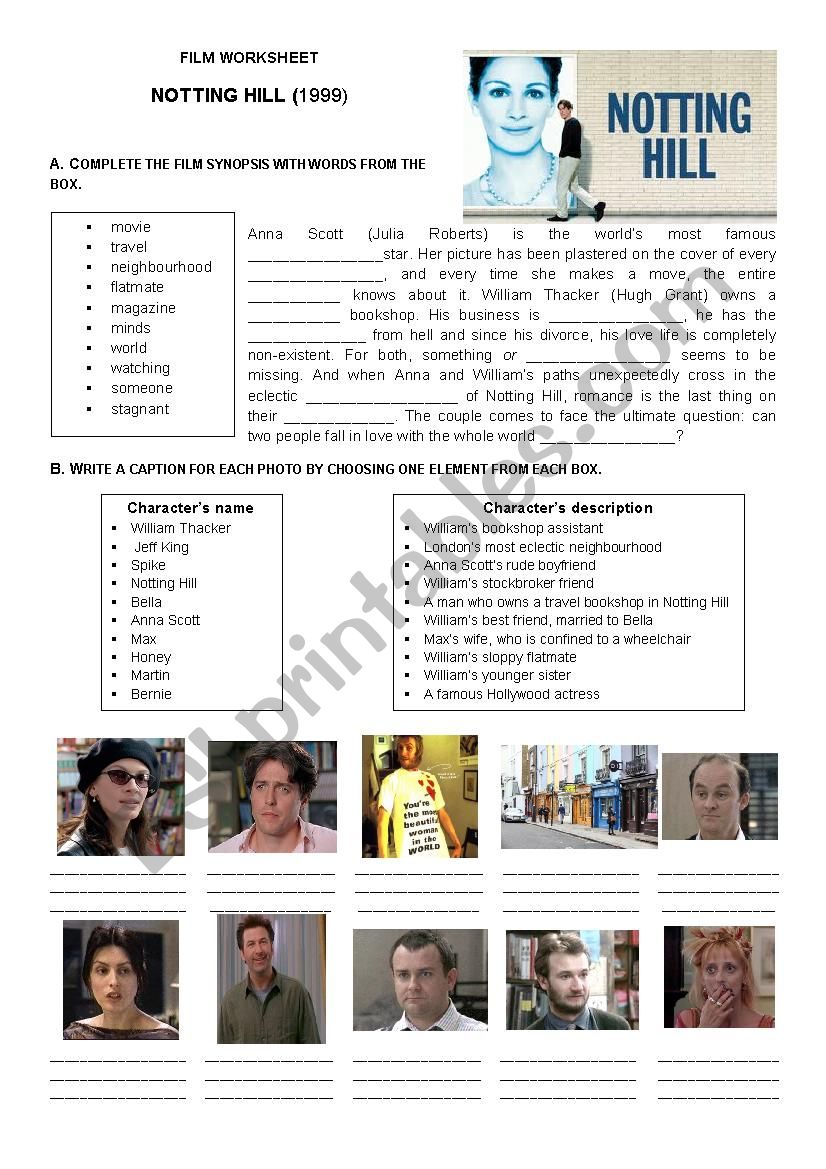 Notting Hill film worksheet worksheet