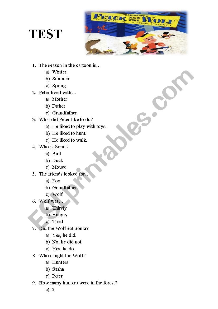 Peter and the wolf worksheet