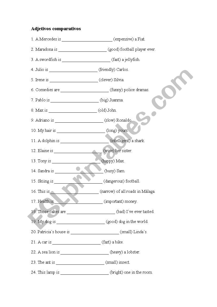 Comparative & Superlatives worksheet