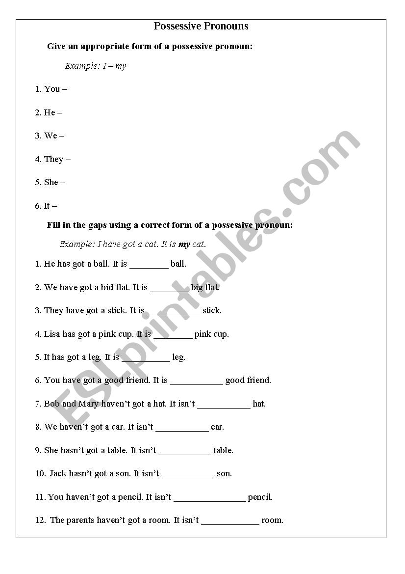 Possessive pronouns worksheet