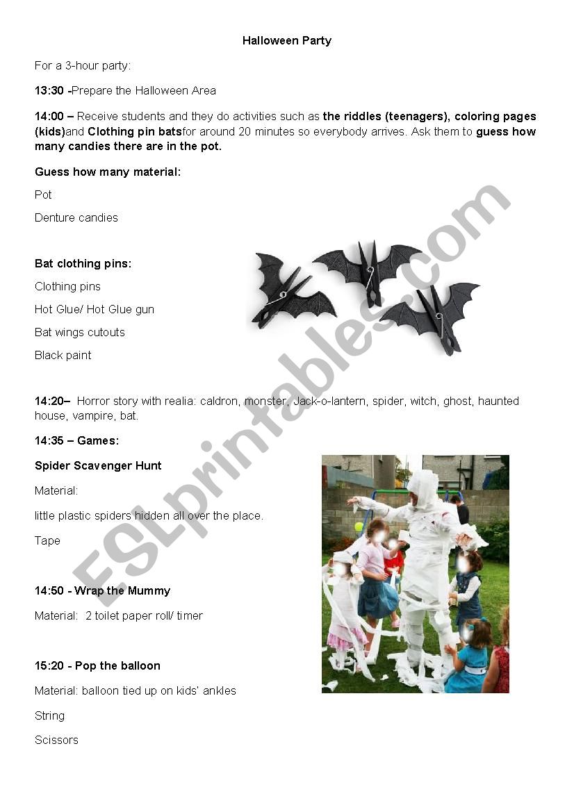 Halloween Party guideline worksheet