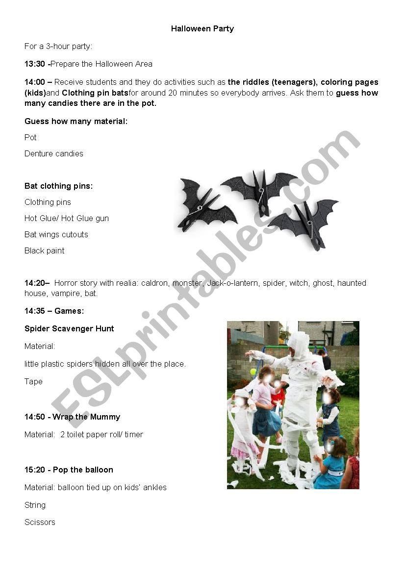 Halloween Party guideline worksheet