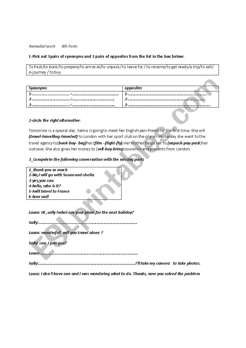 8th form remedial work worksheet