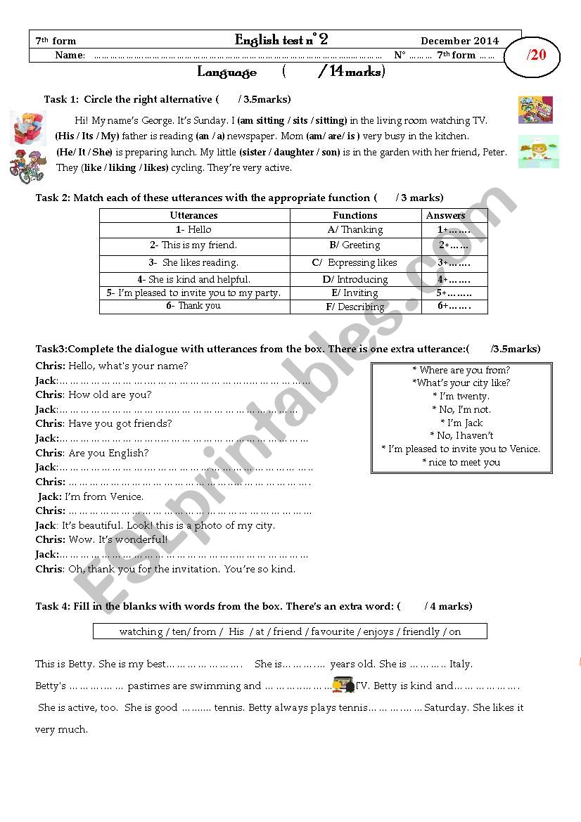 Test NÂ°2 - ESL worksheet by Tatouha