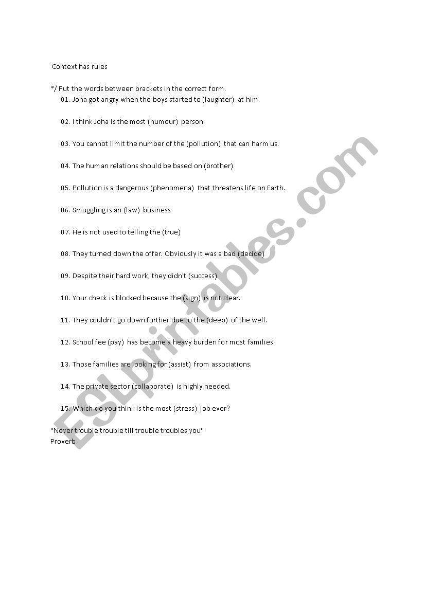 test worksheet
