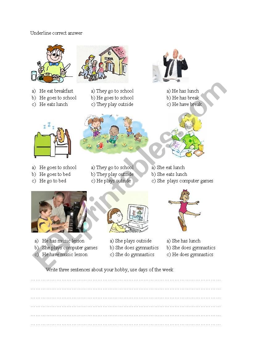 Everyday activities worksheet