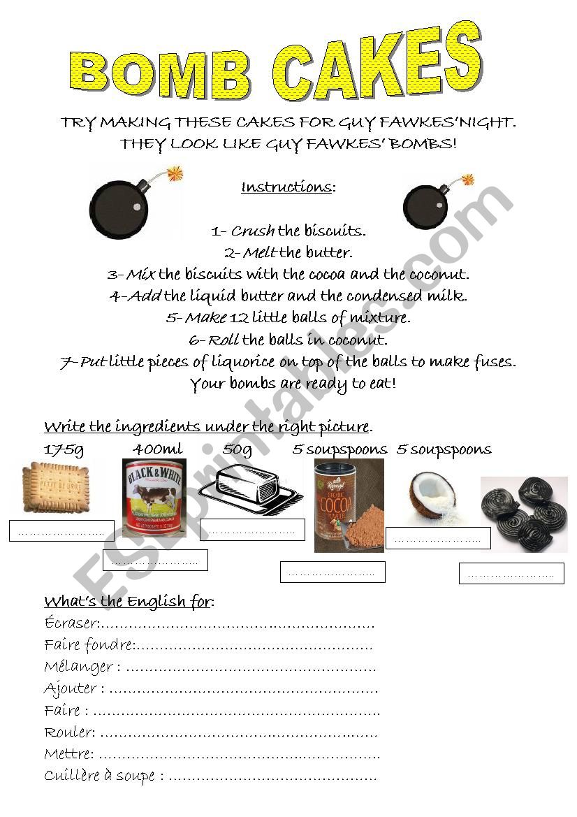 bomb cakes worksheet