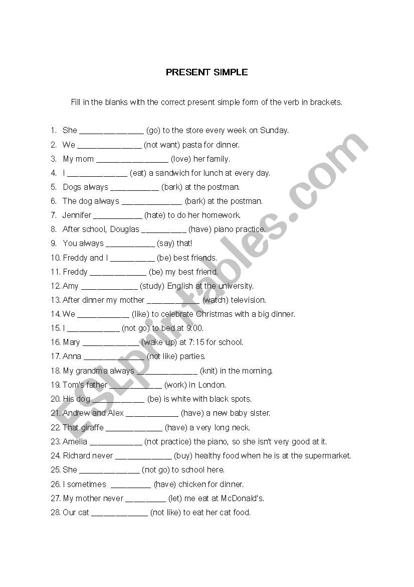 Present Simple Exercises worksheet