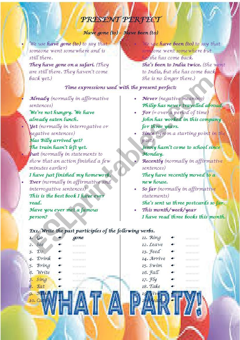 present perfect worksheet