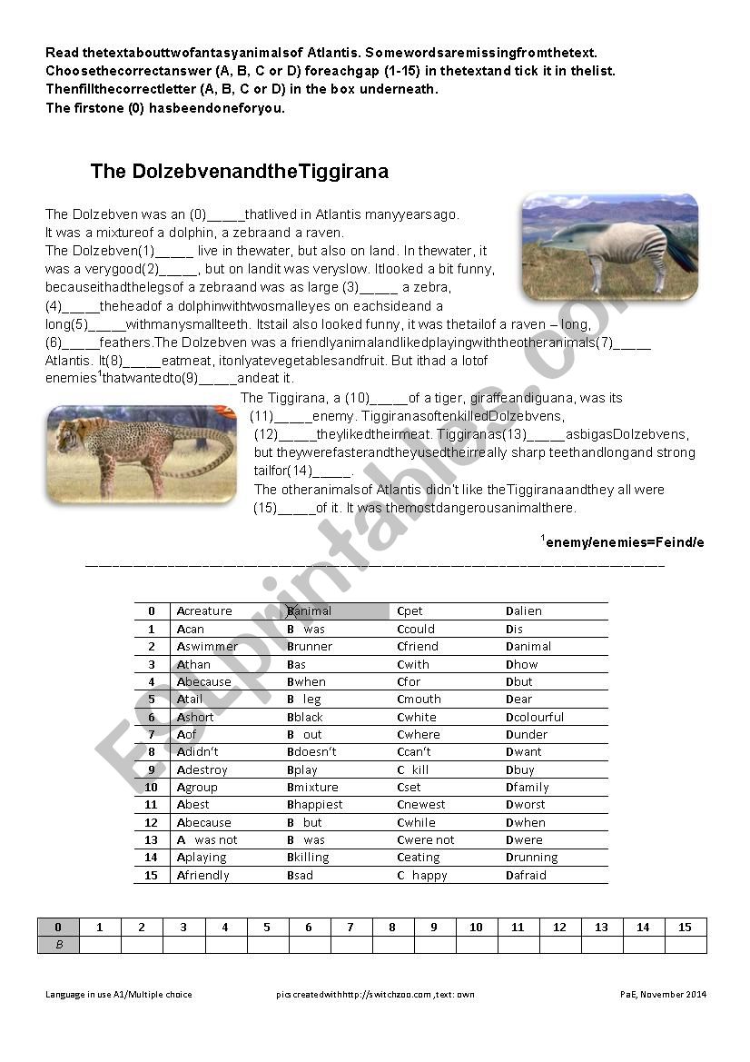 Fantasy animals worksheet