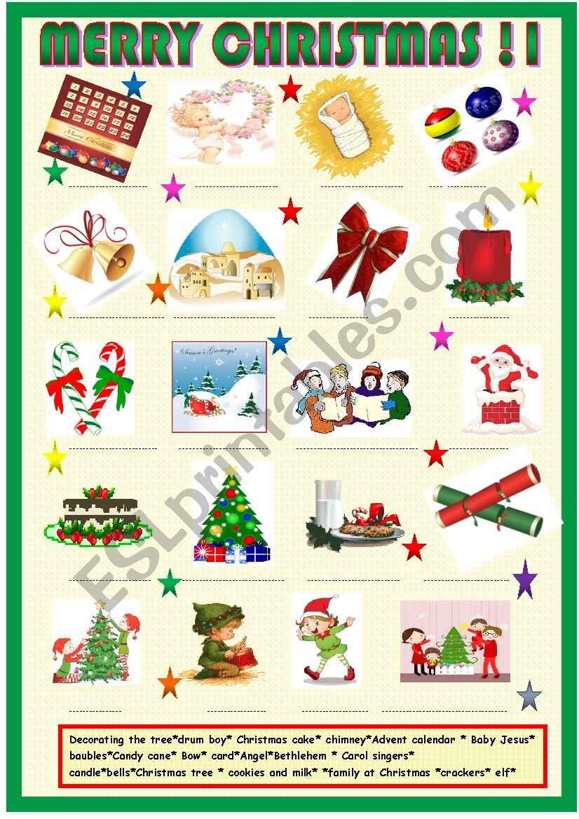 Christmas pictionary and matching activity 1