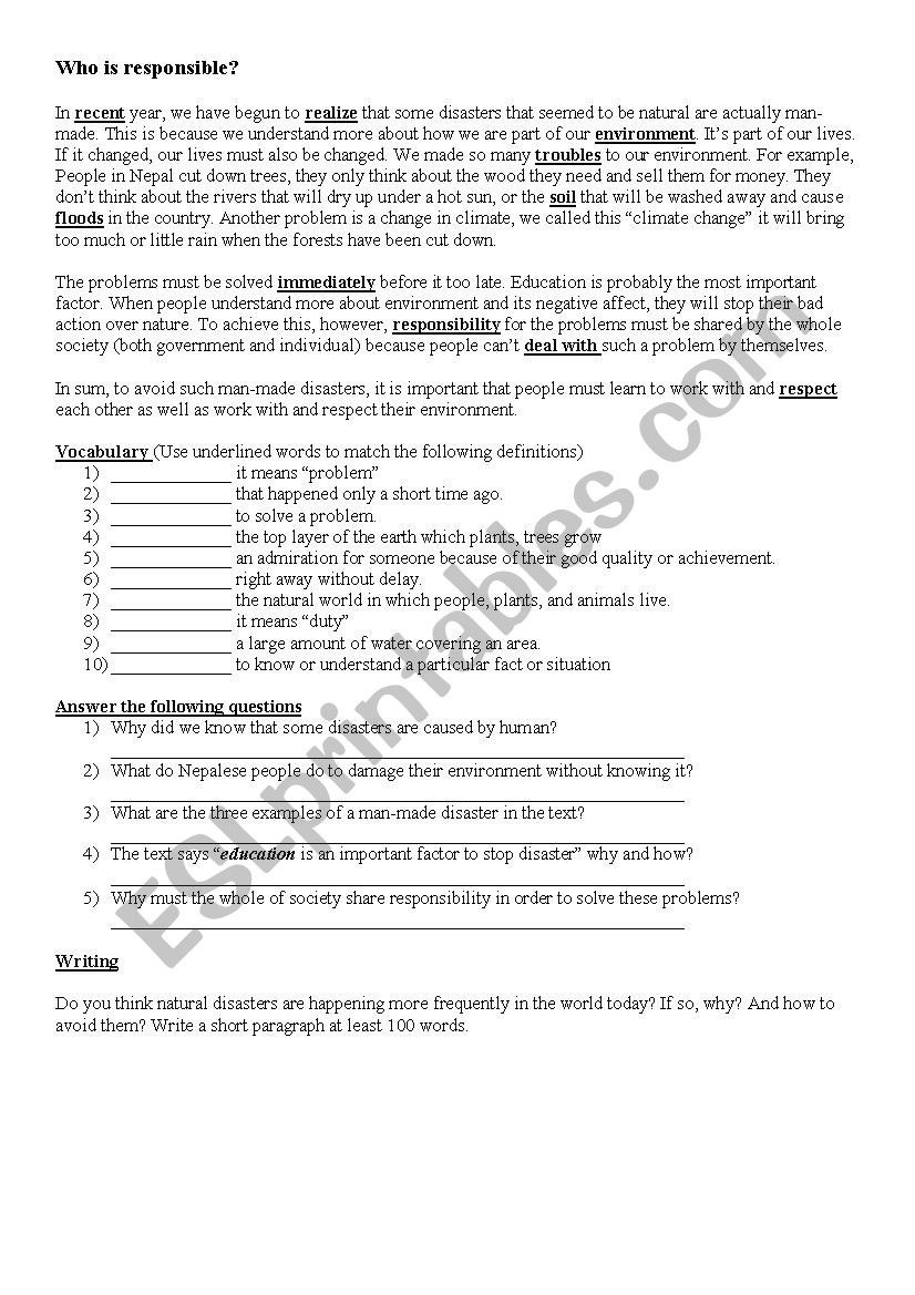 Natural Disasters worksheet