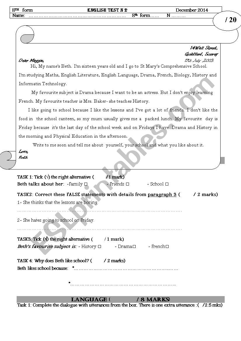 Test N 2 8th Form worksheet