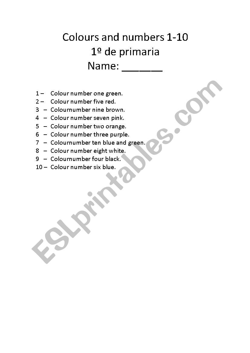 Colour the numbers worksheet