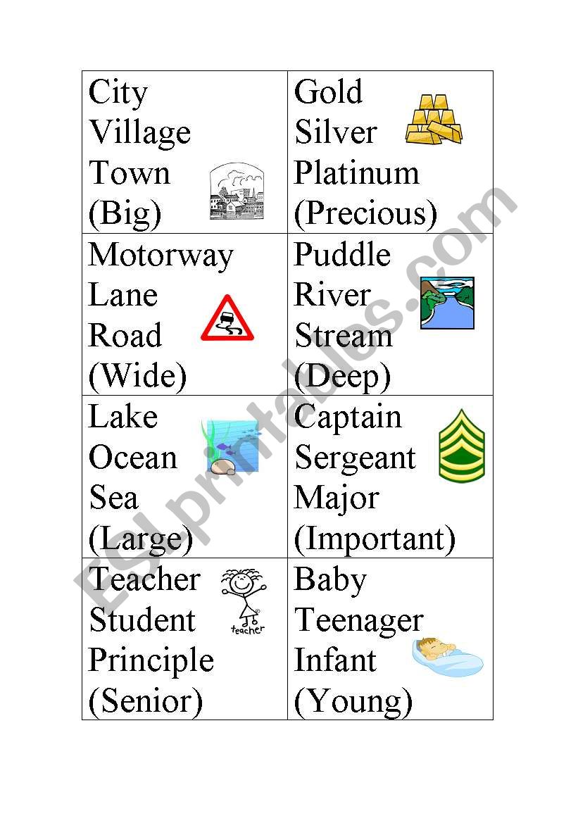 Comparative Flashcards worksheet