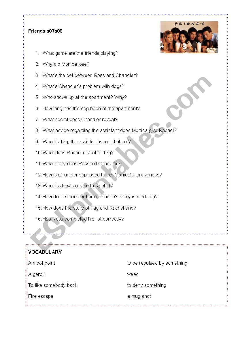 Friends Thanksgiving episode worksheet