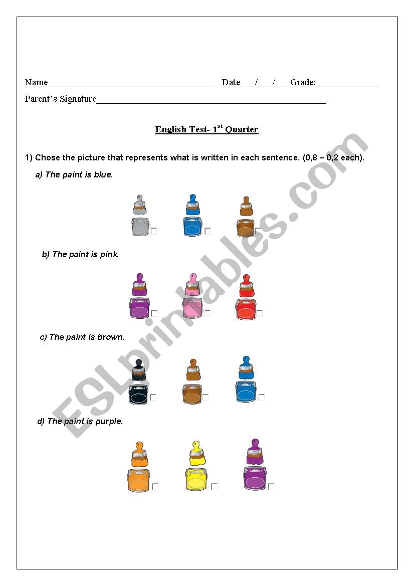 Grammar test worksheet